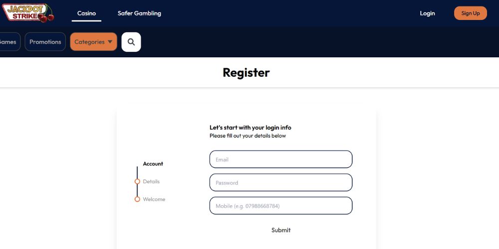 Jackpot Strike Casino Registration