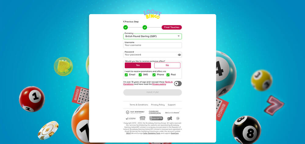 Loony Bingo Registration