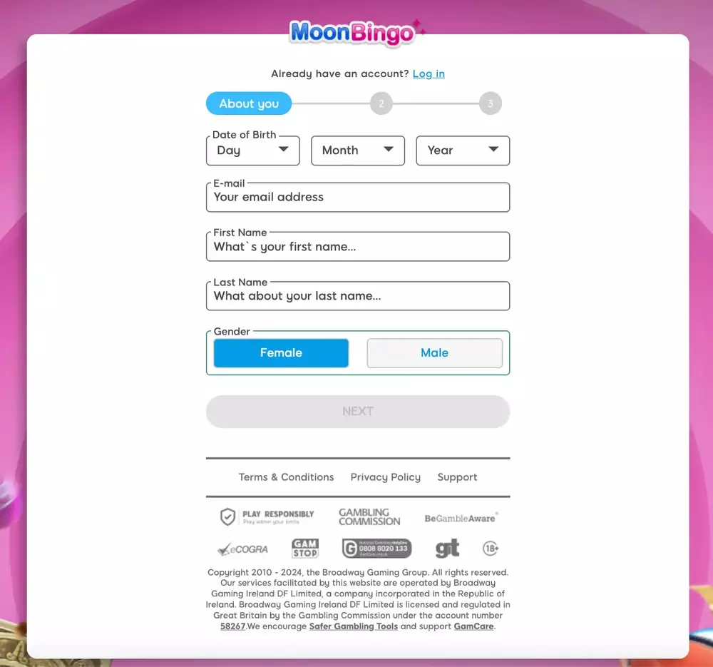Moon Bingo Registration