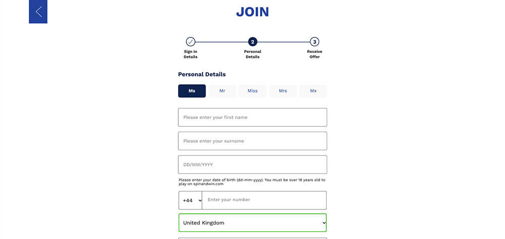 Spin and Win Registration