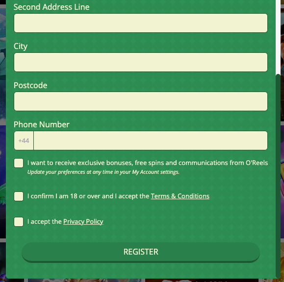 O'Reels Casino Registration