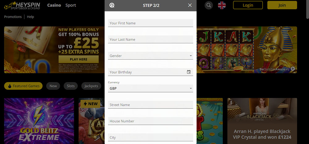 HeySpin Registration