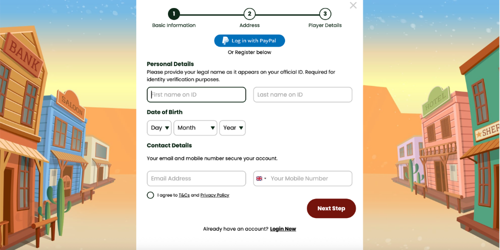 Cozino Casino registration 1