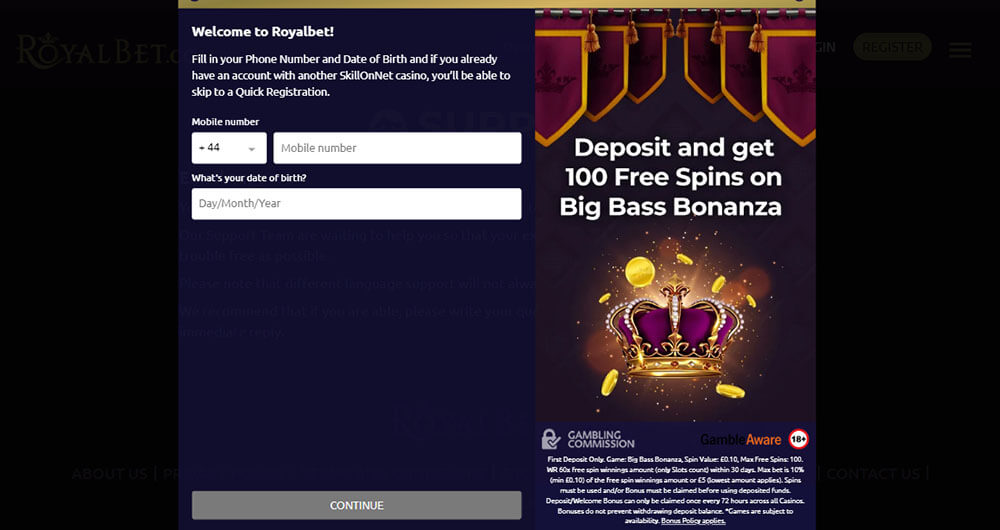 RoyalBet Registration