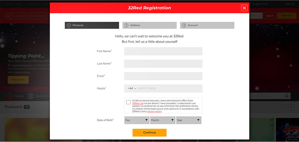 32Red Registration