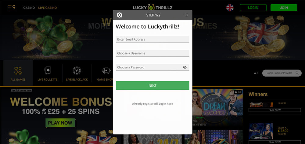 Lucky Thrillz Registration