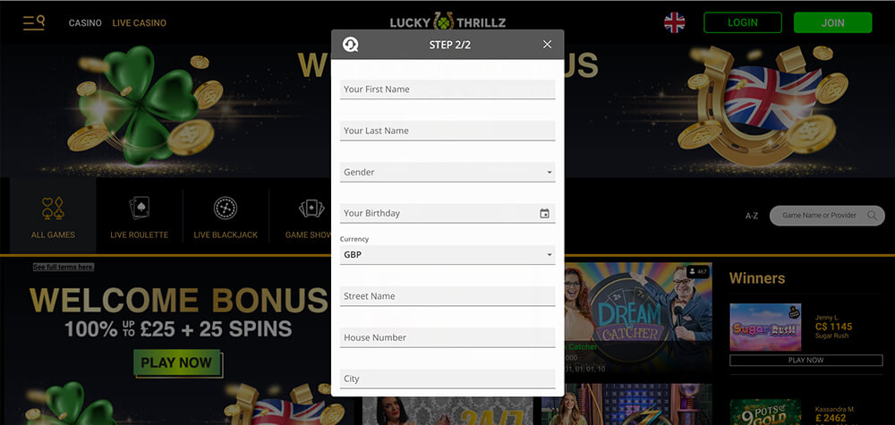 Lucky Thrillz Registration