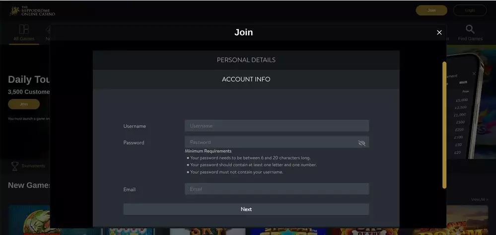 Hippodrome Registration casino review