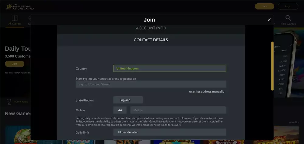Hippodrome Registration casino review
