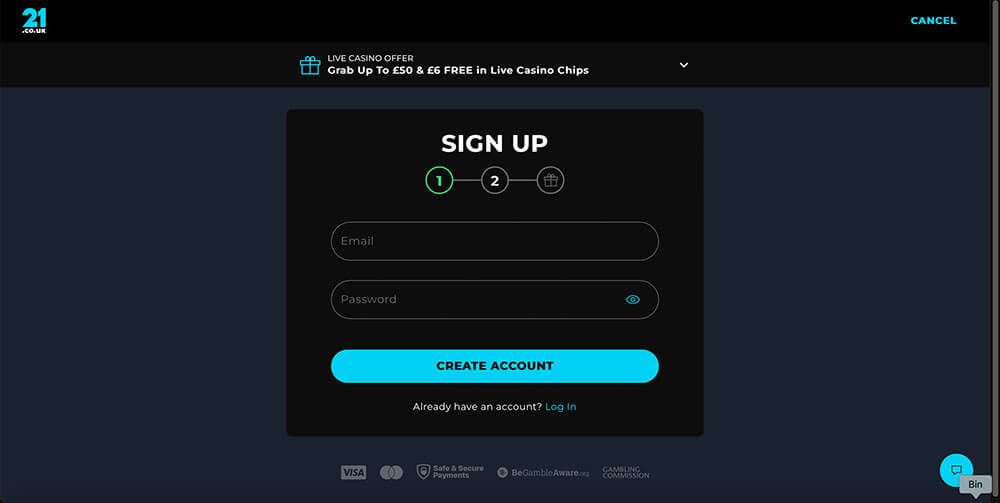 21.co.uk Casino registration bonus