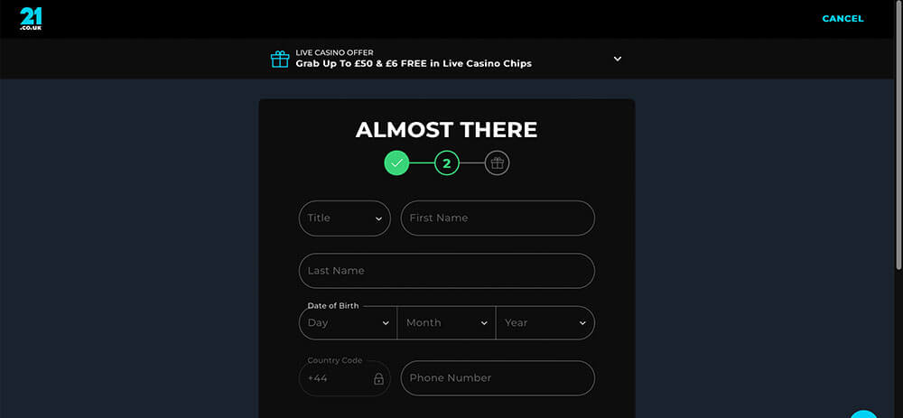 21.co.uk Casino registration bonus