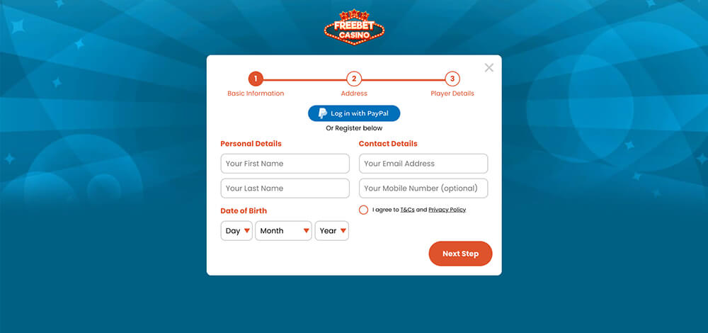 FreeBet Casino Registration