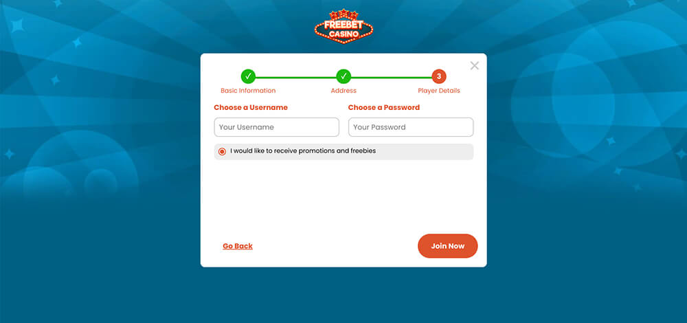 FreeBet Casino Registration