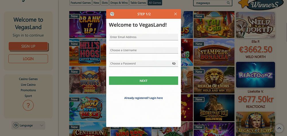 VegasLand Casino offers