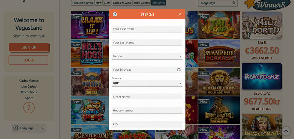 VegasLand Casino offers