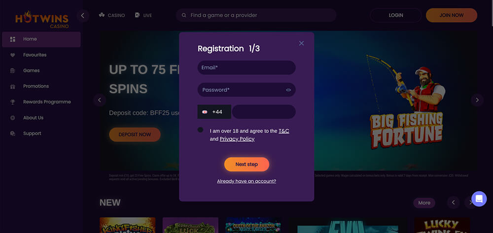 HotWins Casino Registration