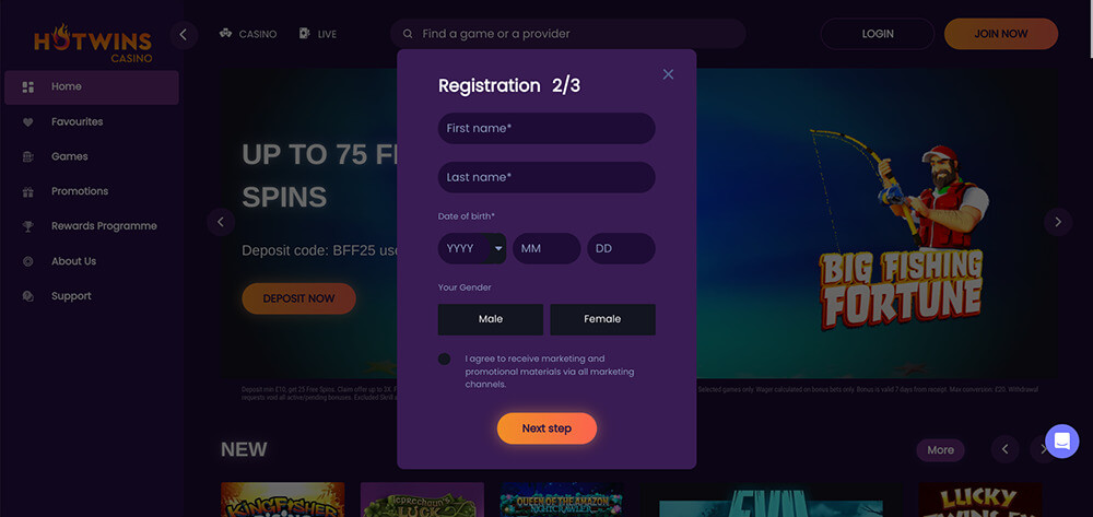 HotWins Casino Registration