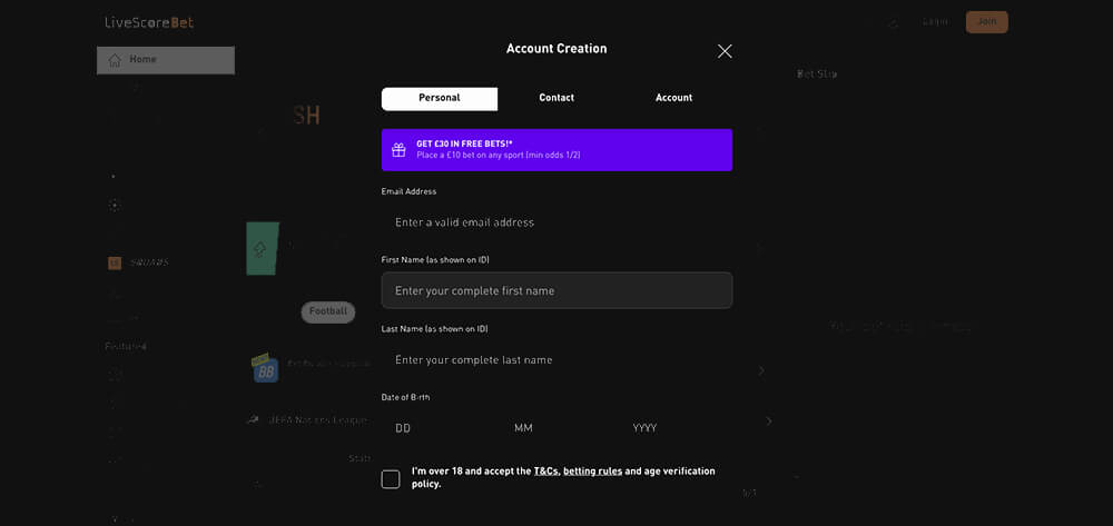 LiveScore Bet Registration