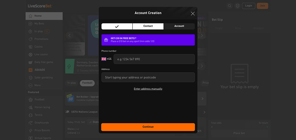LiveScore Bet Registration