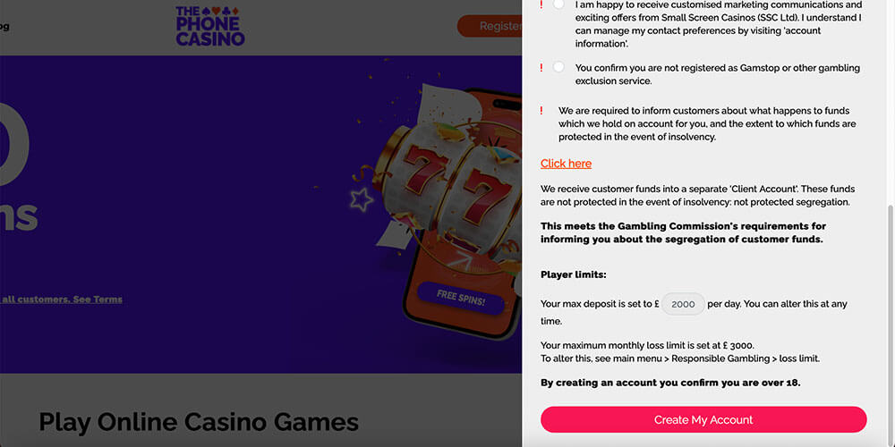 The Phone Casino Registration