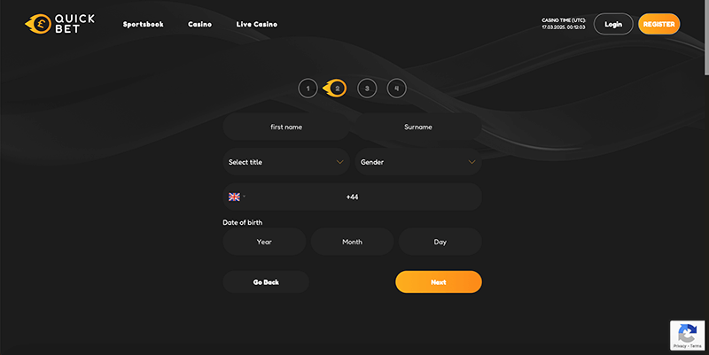 QuickBet casino Registration