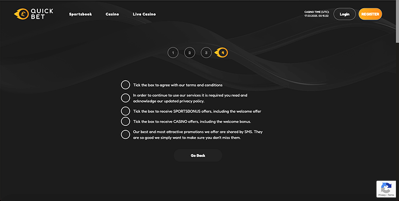 QuickBet casino Registration