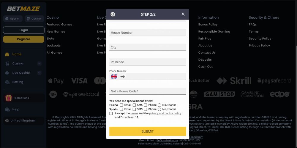 BetMaze Registration