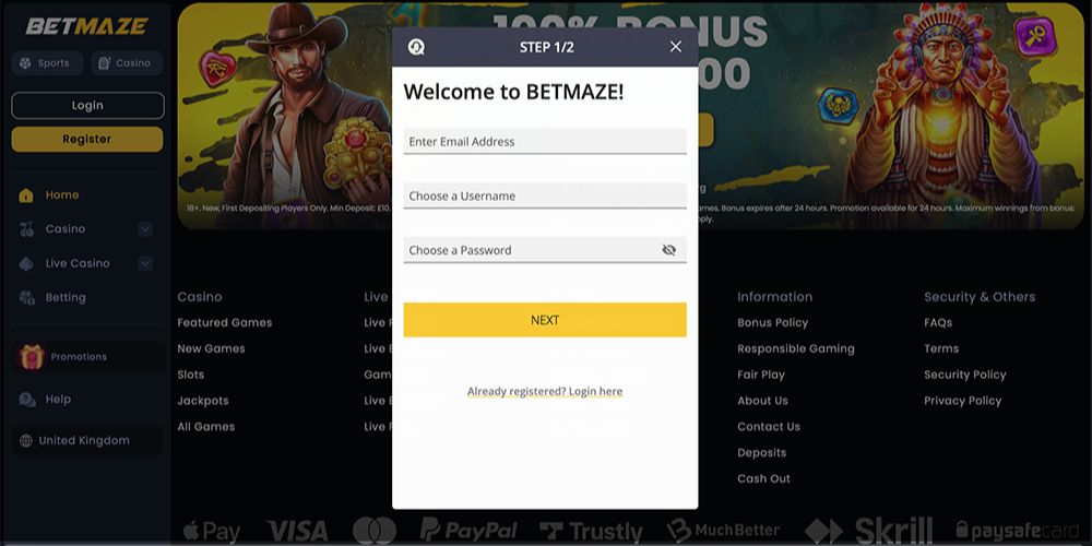 BetMaze Registration