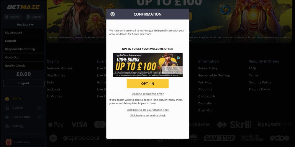 BetMaze Registration
